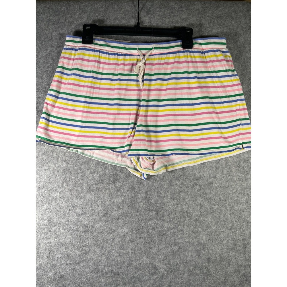 J.Crew Womens Rainbow Stripe Pajama Shorts Multi Color Drawstring Knit L